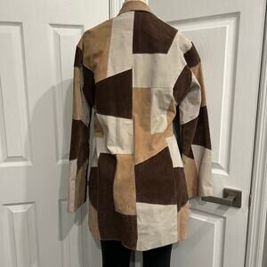 Kensie Nicole Genuine Leather Patchwork Coat XL Brown Tan